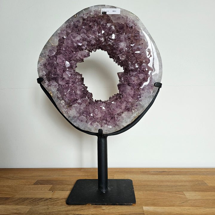 Amethysten-Scheibe im Ständer, ca. 26 cm, A Qualität