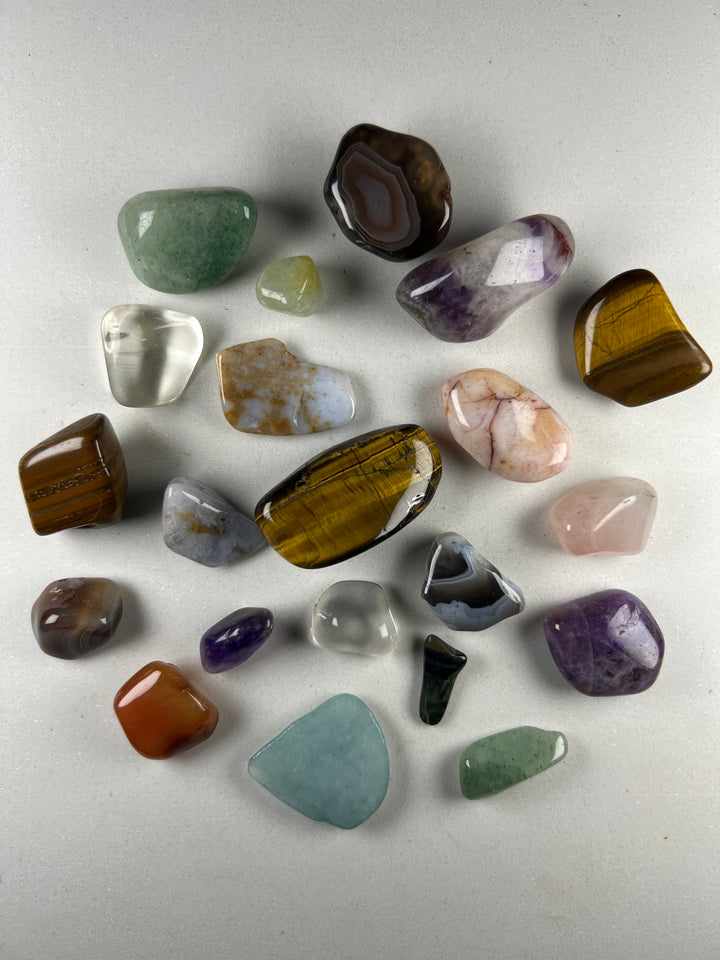 Edelstein Trommelstein Mischung 150g, mind. 15 Steine, A- Qualität, Achat, Amethyst, Bergkristall, Rosenquarz, Tigerauge und mehr